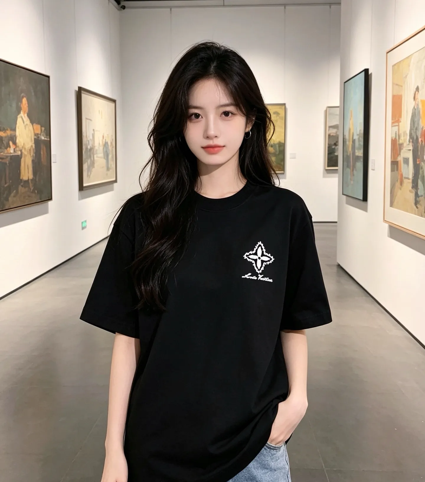 Louis Vuitton/Louis Vuitton four-leaf clover old flower embroidery round neck short sleeves